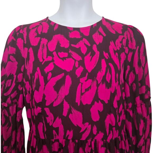 Who What Wear Pink Fuchsia Animal Print Midi Dress Lined Long Sleeve Women L - Picture 3 of 10
